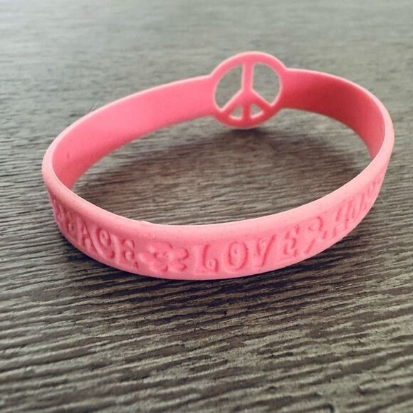 Pink Peace Love Silicone Wristband Bracelet - Picture 3 of 4
